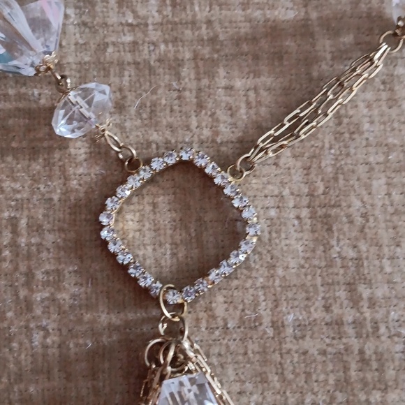 Gold Tone Three Strand Crystal Statement Necklace - Picture 4 of 6